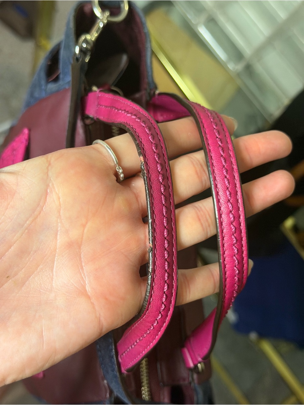 Coach Two-Tone Fuchsia, Burgundy and Navy Leather Shoulder Bag - Picture 6 of 16